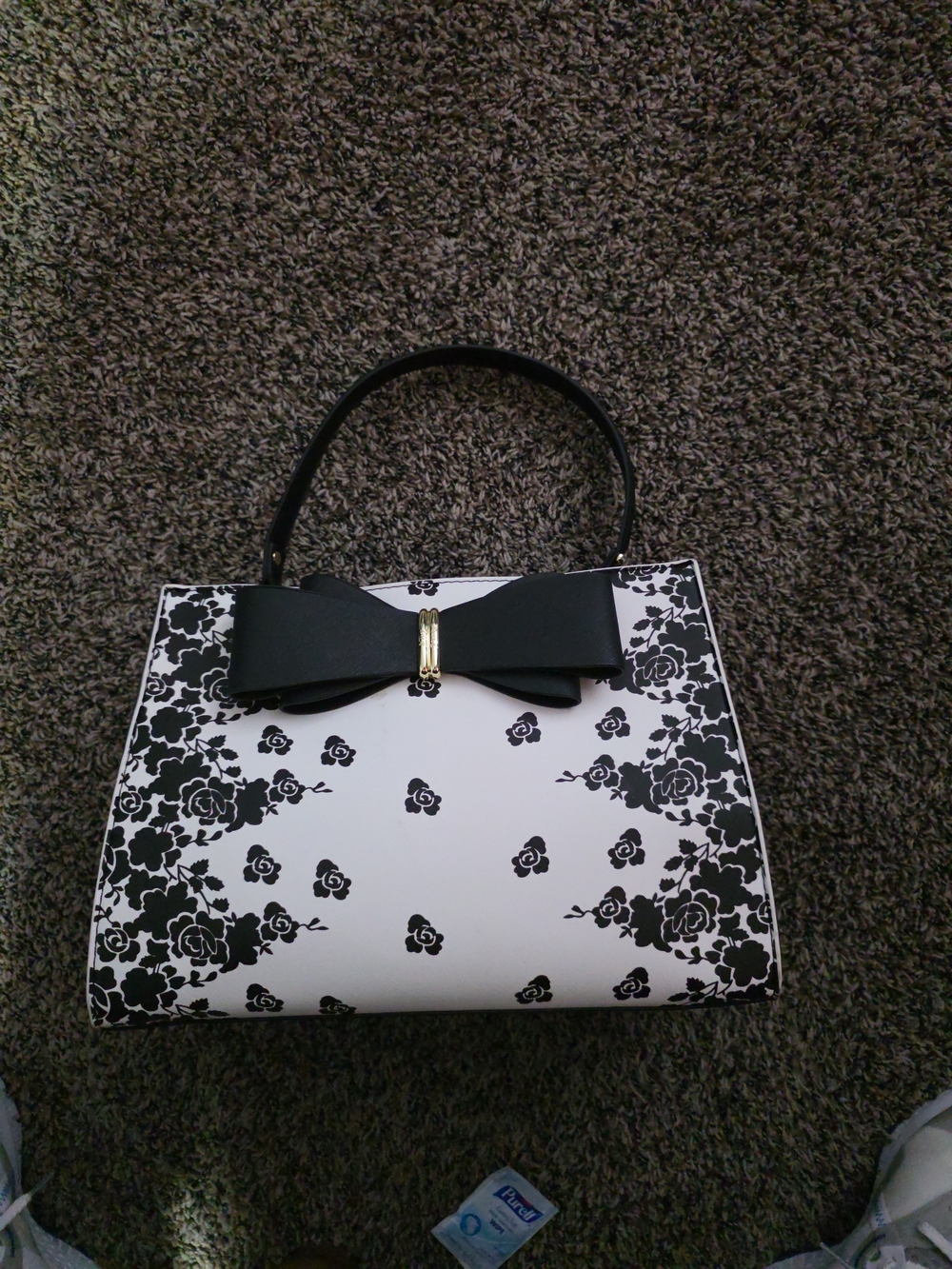 Black & White Floral Bow-Accent Satchel